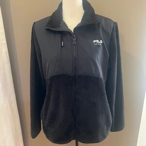 Women's Fila Sport Black Faux Fur Zip Up Jacket, Size Large